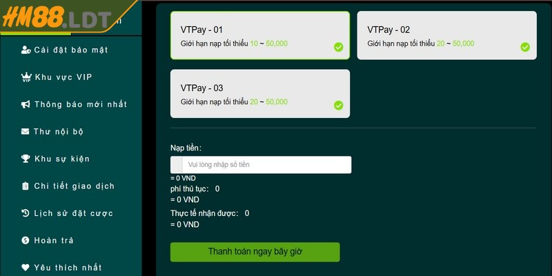 Mỗi lần nạp tiền cần tuân thủ giới hạn giá trị mà nhà cái quy định